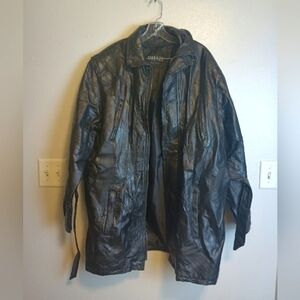 Firenze Italian Men’s Patchwork Leather Trench Coat Size XL Black